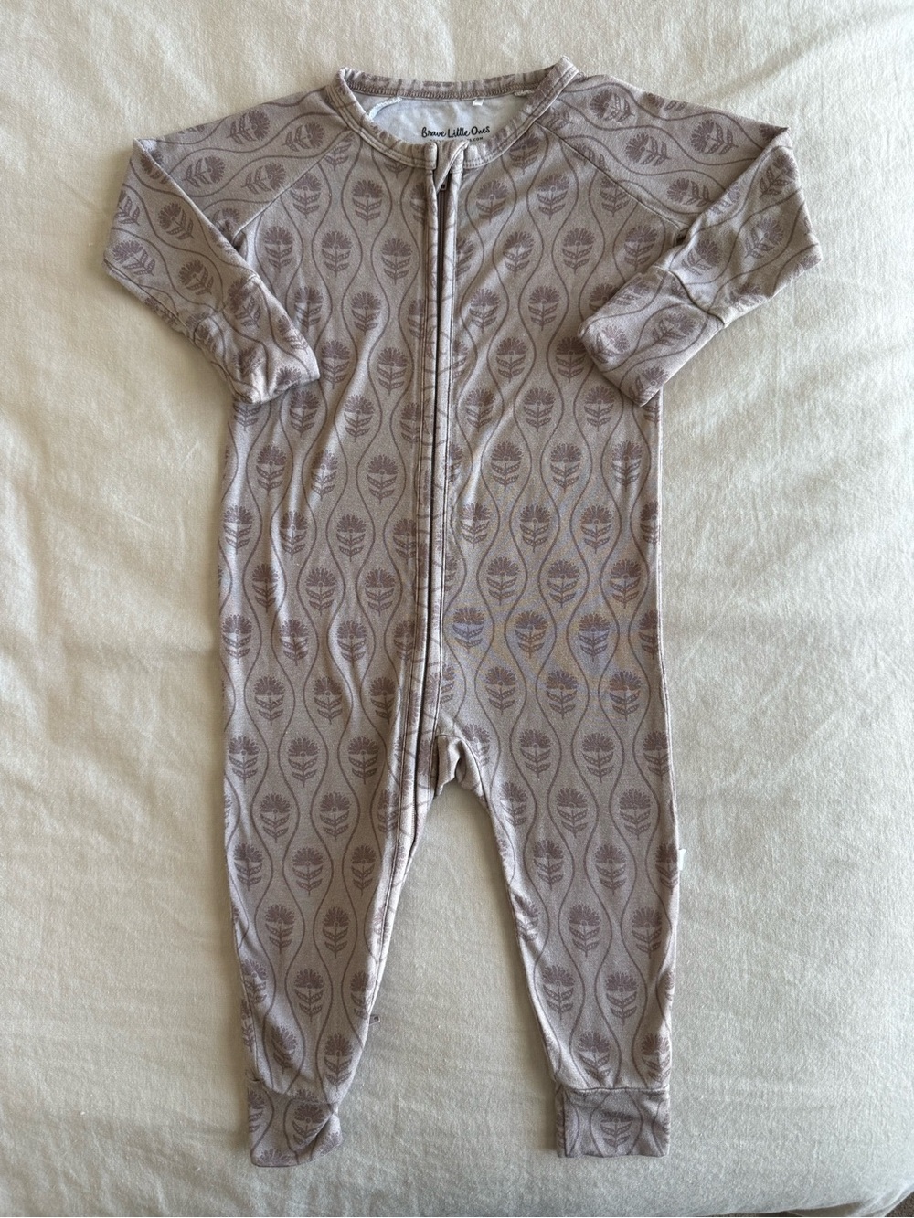 Brave Little Ones Dusty Purple Floral zip romper bamboo - 6-12m
